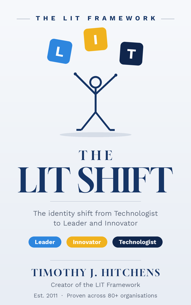The LIT Shift book cover: a figure balancing the letters L, I and T